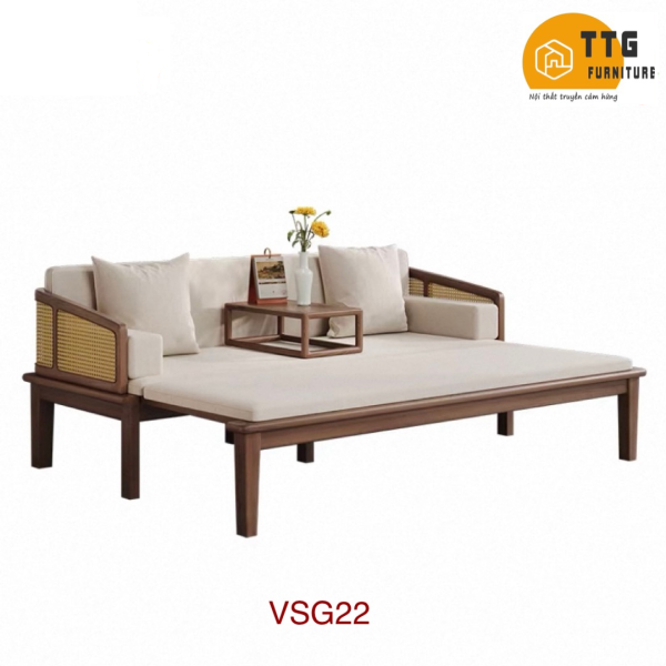 Ghế Sofa Bed, Sofa Giường Gỗ Phối Mây TTG VSG22