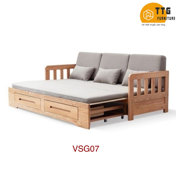 Ghế Sofa Bed, Sofa Giường Gỗ Có Ngăn Kéo TTG VSG07