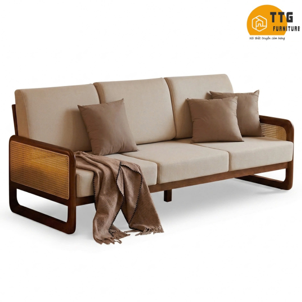 Ghế Sofa Gỗ Phối Mây Phong Cách Indochine VS111