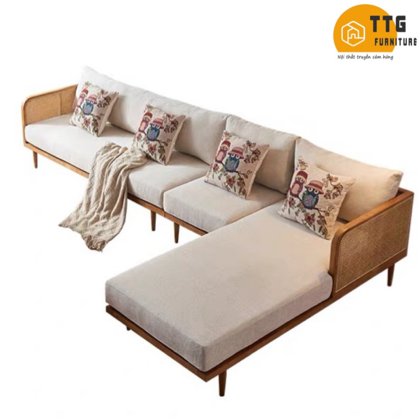 Ghế Sofa Góc Gỗ Phối mây Phong Cách Hiện Đại VS112