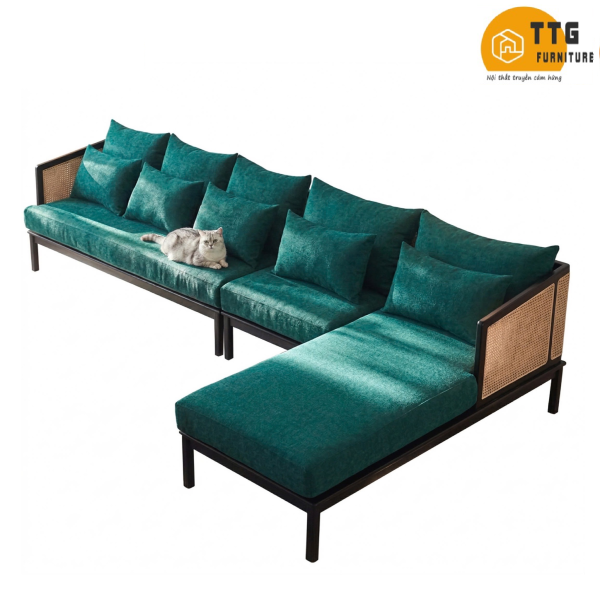 Ghế Sofa Góc Gỗ Phối mây Phong Cách Hiện Đại VS113