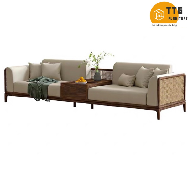 Ghế Sofa Gỗ Phối Mây Phong Cách Hiện Đại VS118