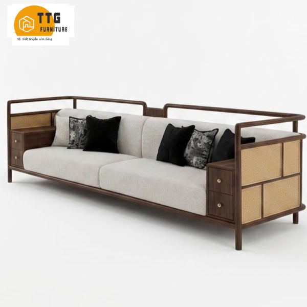 Ghế Sofa Gỗ Phối Mây Phong Cách Indochine Hiện Đại VS123