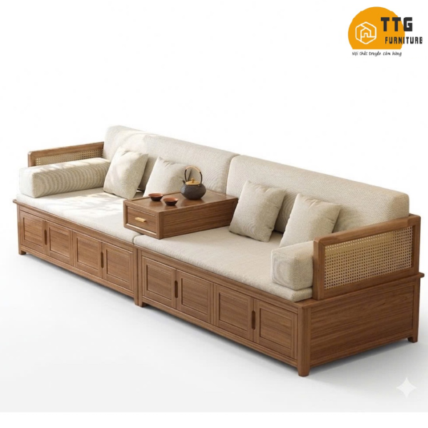 Ghế Sofa Gỗ Phối Mây Phong Cách Hiện Đại VS132