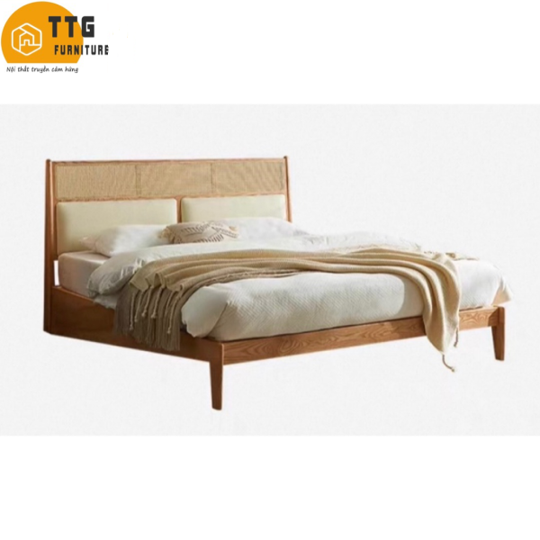 Giường ngủ Gỗ tự nhiên phối mây VG04