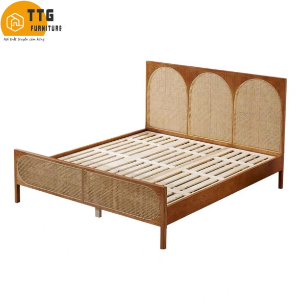 Giường Ngủ Gỗ Tự Nhiên Phối Mây VG06