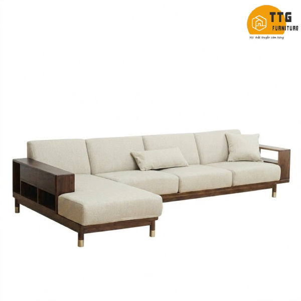 Ghế Sofa Góc Gỗ Phối mây Phong Cách Hiện Đại VS139