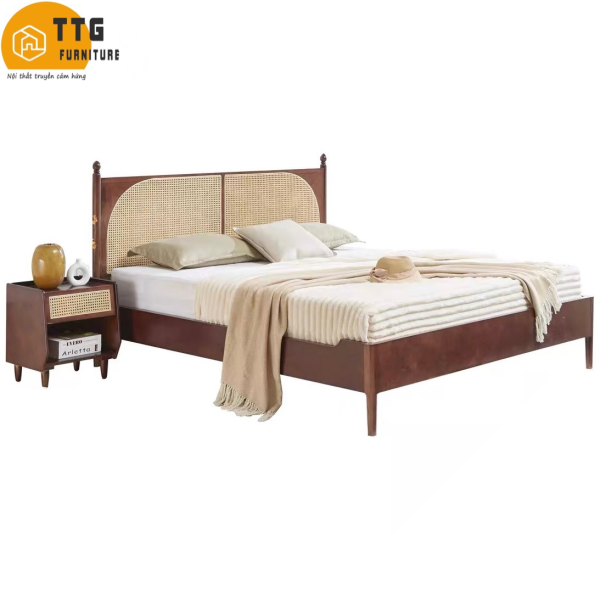 Giường Ngủ Gỗ Tự Nhiên Phối Mây VG08