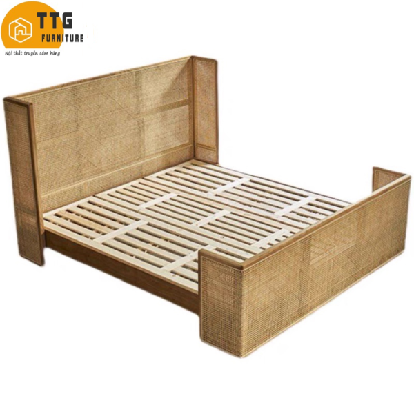 Giường Ngủ Gỗ Tự Nhiên Phối Mây VG12