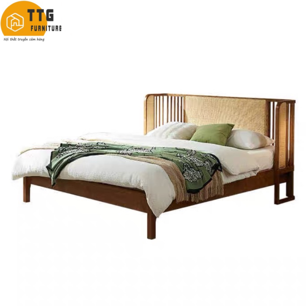 Giường Ngủ Gỗ Tự Nhiên Phối Mây VG14