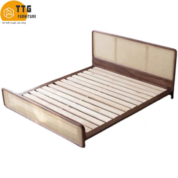 Giường Ngủ Gỗ Tự Nhiên Phối Mây VG15